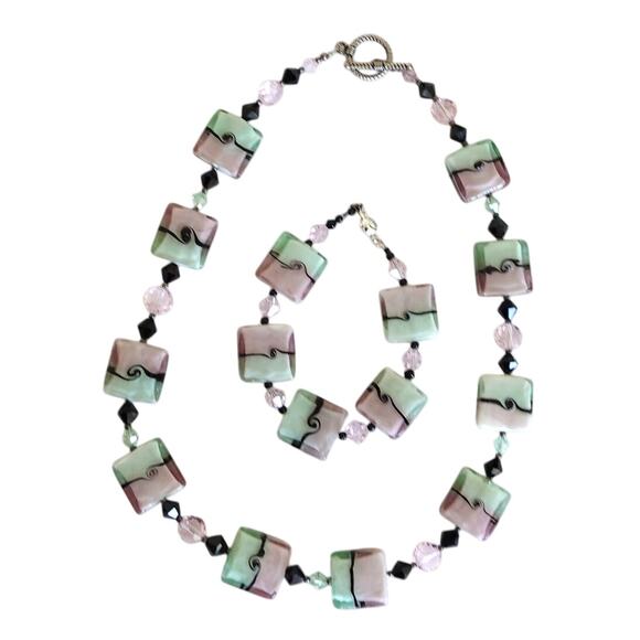 NEW Chunky Hard Candy GLass Bead Necklace and Bracelet set - Picture 1 of 11